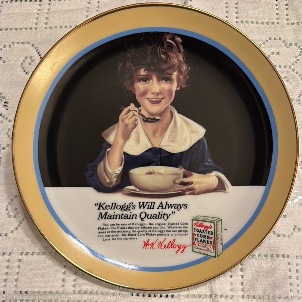 Kellogg's Decorative Plate with Gold and Blue Trim